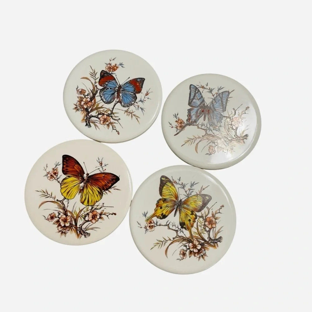 VTG 1970’s H R Johnson 6” Round Ceramic 4 Trivet Tile Wall Hangings, Coasters